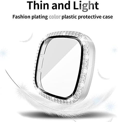 [5-Pack] Richone תואם ל- Fitbit Sense ו- Versa 3 Watch Case, Bling יהלומים מכסים עם פגוש מגן מסך זכוכית מזג תלת